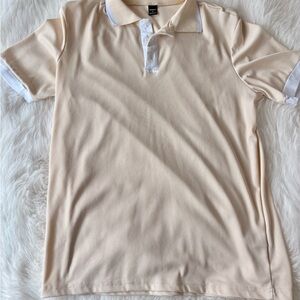 Men's Polo Shirt in Light Beige with White Trim